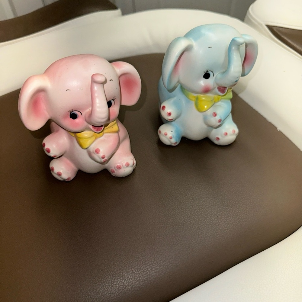 Lefton Pink and White Elephant Figurine